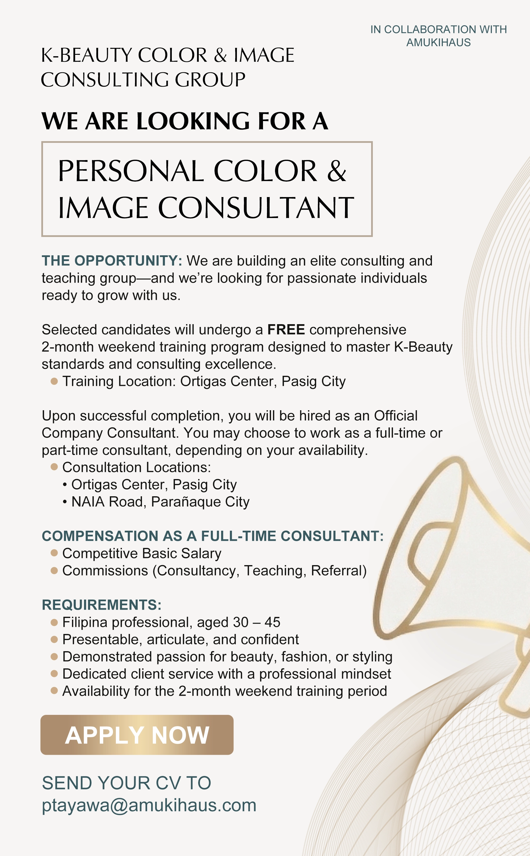 K-beauty color & image consultant hiring ad